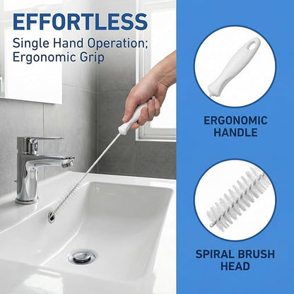 4 Pcs Drain Cleaner Brush,17.71 Inch Flexible Bendable Spiral Hair Cleaning Sink Tool Clog Remover with Nylon Bristles for Sink Overflow Tube, Kitchen, Pipes, Dishwasher, Drains (White)