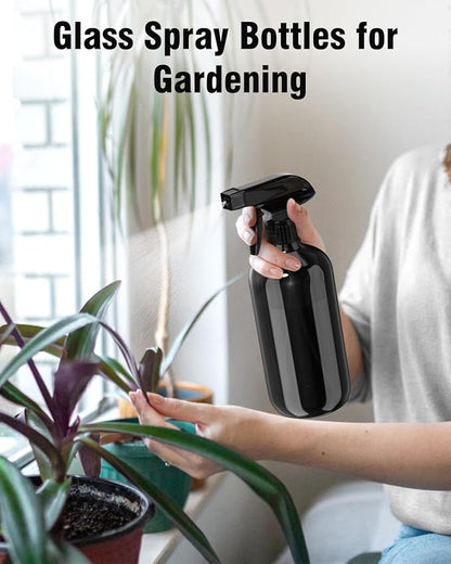 Bontip Glass Spray Bottle, Black Glass Spray Bottle Set & Accessories Refillable for Plants Window Cleaners Aromatherapy Facial hydration Watering Flowers Hair Care (2 Pack/16oz) (Black)