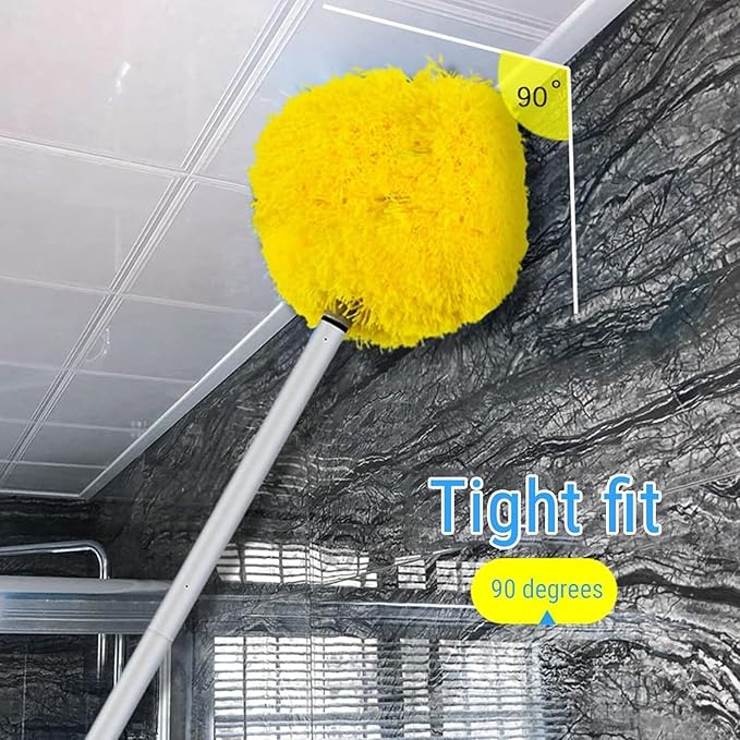 Ceiling fan dust collector, ultra-fine fiber dust collector with extendable extension rod, suitable for cleaning high ceiling fans, furniture, blinds, cars, bookshelf doors, etc.13-50 inches, (yellow)