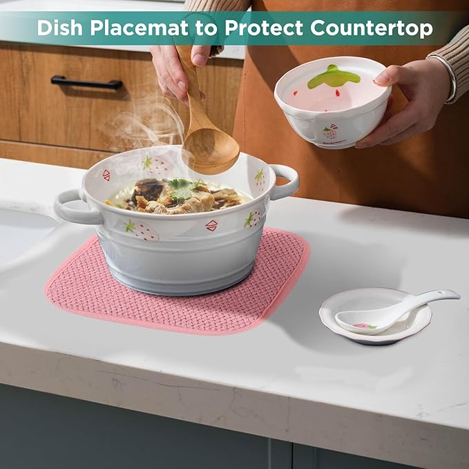 GeeRic Microfiber Dish Drying Mat, Super Absorbent Kitchen Dish Drying Pad, Reversible for Countertop, 7*7 inch Pink