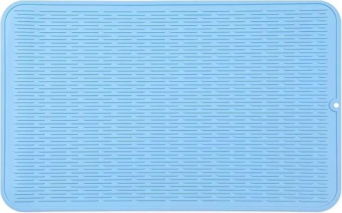 MicoYang Silicone Dish Drying Mat for Multiple Usage,Easy clean,Eco-friendly,Heat-resistant Silicone Mat for Kitchen Counter or Sink,Refrigerator or Drawer Liner Light Blue 3XL 28 inches x 18 inches