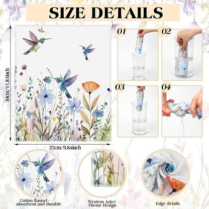 36 Pack Hummingbird Flowers Reusable Cleaning Cloths Washable Cotton Kitchen Towels for Home(Multicolor)
