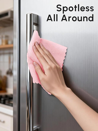Microfiber Cleaning Cloths Roll, 225 Pack Tear Away Microfiber Towels Roll, 12" x 12" Lint Free Rags, Reusable Cleaning Cloths, Washable, Scratch Free,Ultra Absorbent Dish Rags(Pink)