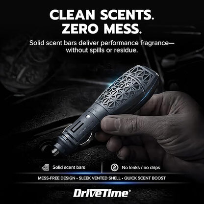 Drive Time Power Fresh Refillable Car Air Freshener – 12V Plug-In Reusable Car Scents Air Enhancer with Long-Lasting Scent Up to 30 Days – Includes 4 Scent Bars – Compact Design - Silver