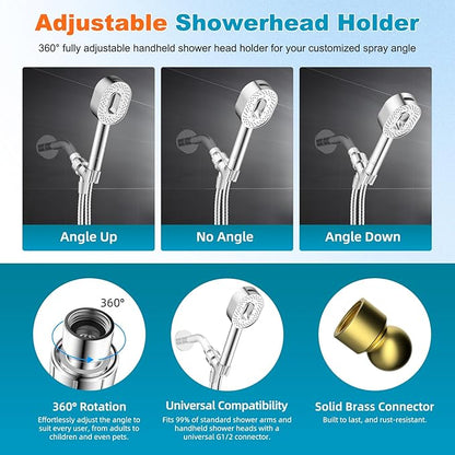 Hibbent Filtered Showerhead with handheld, High Pressure 5 Sprays Shower Head, Anti-clog Nozzles, Brass Holder & 71" Metal Hose, 3 Water Softener Filter Remove Chlorine, Reduce Dry Itchy Skin, Chrome