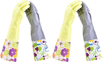 Household Gloves Latex-Free, 15" Long Cuff, Soft Lining, Adjustable Strap, Multi-Layer Protection, Flexible, Comfortable, Chemical-Resistant, Reusable for Cleaning, Dishwashing, 4 Pair Medium