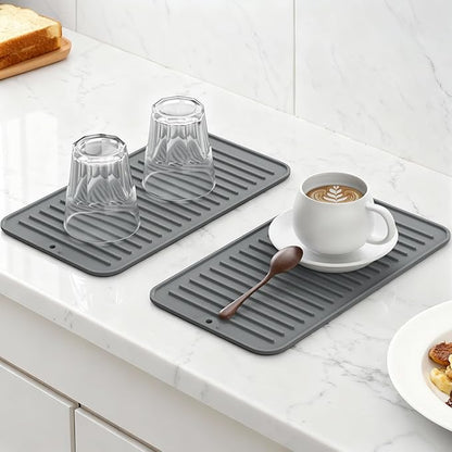 Songrey 12" x 6.5" Silicone Dish Drying Mat, Kitchen Counter Drying Pad for Sink Dishes or Under Rack, Multi-Use as Heat Resistant Trivet, Coffee Bar Mat