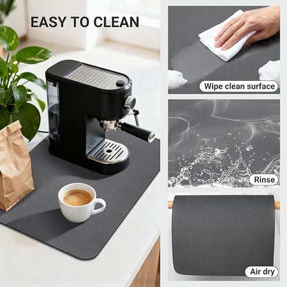 Coffee Mat 24x16 Inch, Dark Gray Coffee Table Mat, Absorbent Hide Stain Rubber Backed Dish Drying Mat for Kitchen Counter, Bar Mats for Countertops, Under Coffee Bar Maker Machine Pot Espresso Staion
