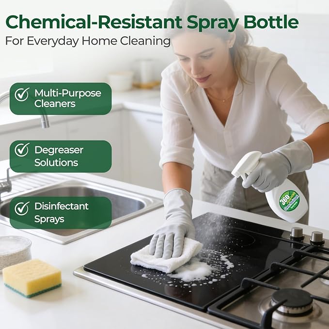T4U Spray Bottles for Cleaning, 16 OZ Empty Spray Bottles Heavy Duty, Plastic Spray Bottles for Cleaning Solutions, Cleaning Spray Bottle for Household Cleaning Bleach, Industrial Chemical (2 Pack)