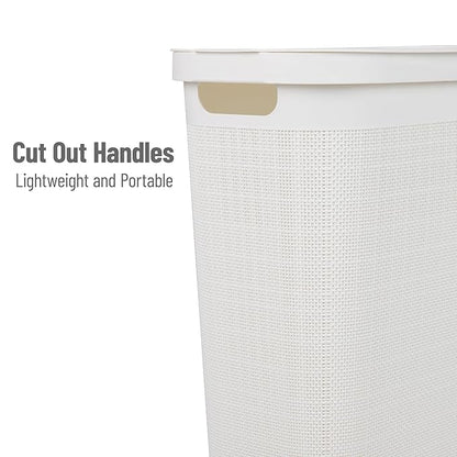 Mind Reader Slim Laundry Hamper with Lid, 40L Clothes Basket, Linen Design, Plastic, White