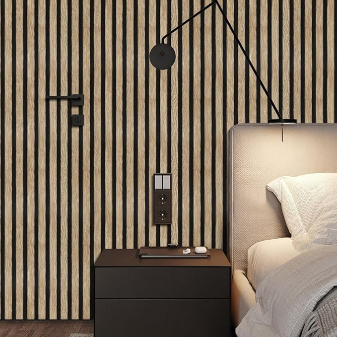Arthome 17''x120'' Wood Slat Wallpaper,Peel and Stick Self Adhesive Wood Wallpaper PVC Vinyl Decorative Removable Wallpaper Waterproof Faux Wood Grating Stripe Contact Paper for Living Room Bedroom