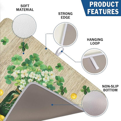 St Patricks Day Dish Drying Mat for Kitchen Counter Spring Holiday Green Lucky Shamrock Vase Drying Mat 18x24 Inch Absorbent Dish Drainer Mat Kitchen Accessories