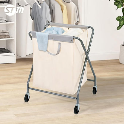 STORAGE MANIAC 125L Collapsible Laundry Hamper with Wheels, Rolling Laundry Basket, Heavy Duty Cloth Sorter with Removable Bag, Folding X Frame Clothes Organizer Cart for Easy to Store, 2 Section