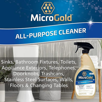 MicroGold All-Purpose Cleaner Spray Kills 99.9% of Bacteria and Viruses Bleach Free for Use in Kitchens and Bathrooms, 24 Fluid Ounces, 6 Pack