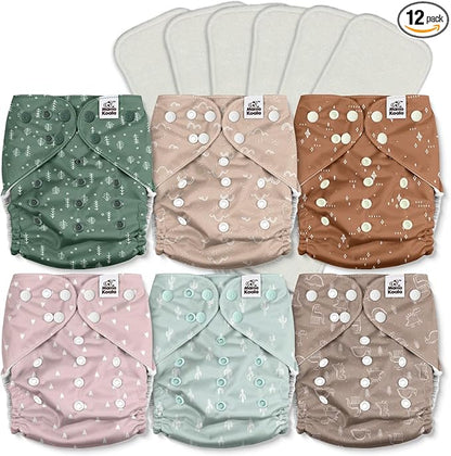 Mama Koala 3.0 Cloth Diapers for Babies with Suede Cloth Lining, Reusable Washable One Size Adjustable Pocket Diapers for Newborn and Toddler, 6 Pack with 6 5-Layer Natural Inserts (S-My Warm Heart)