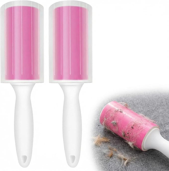 Washable Gel Lint Roller 2 Pack, Reusable Sticky Lint Roller Portable Pet Hair Remover Cleaner for Clothes, Travel, Home, Large with Cover