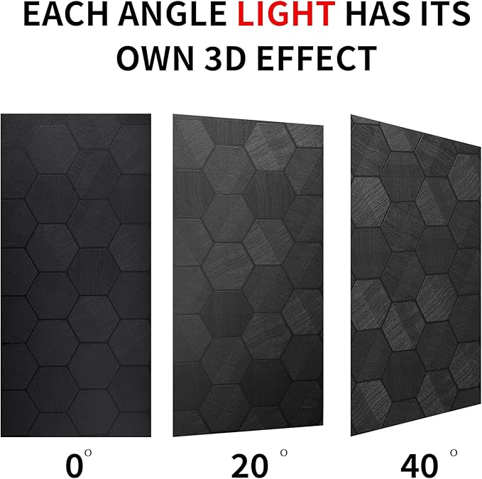 Black Peel and Stick Wallpaper Self Adhesive 3D Hexagon Geometric Embossed Contact Paper Removable Easy Peel Off Textured Wallpaper for Cabinet Bedroom 15.7" X 118"