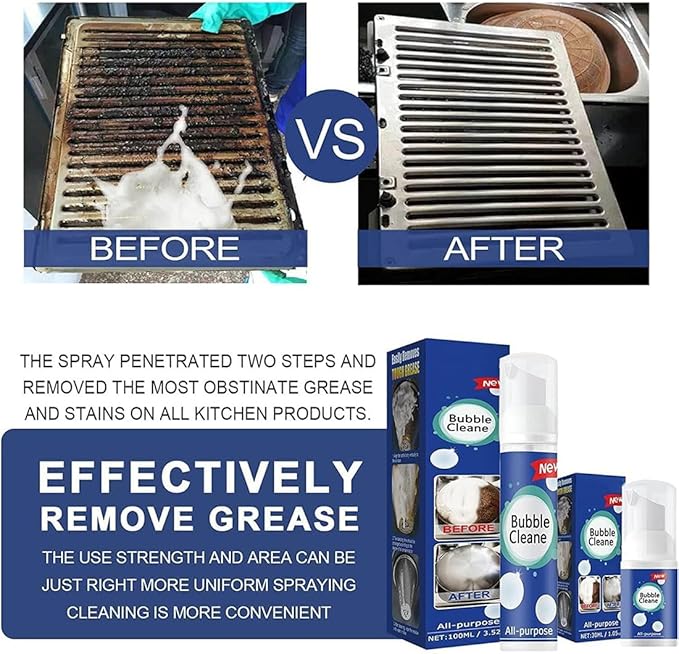 All-Purpose Rinse-Free Cleaning Spray, Bubble Cleaner Foam, All Purpose Bubble Cleaner Kitchen Deep Cleaning Spray, Powerful Stain,Stubborn Grease & Grime Remover Bubble Spray (1Pcs-100ML)