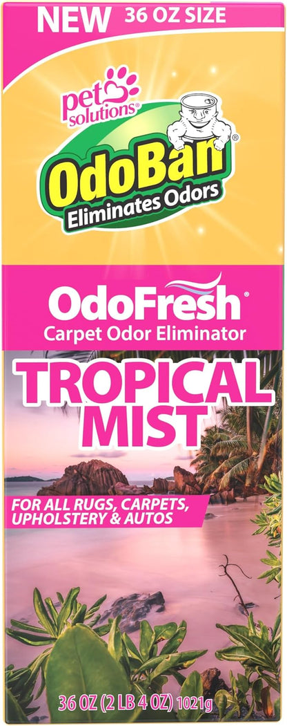 OdoBan OdoFresh Carpet and Room Deodorizer Powder for Home Smells and Odors Including Smoke, Pet Urine, Dogs, and Cat Litter, Made in the USA, Tropical Scent, 36 Ounces