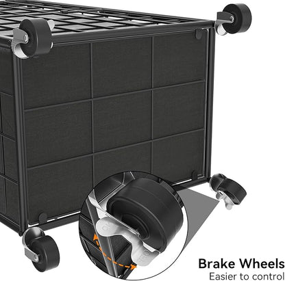 WOWLIVE Laundry Hamper with Wheels,Metal Wire Frame Rolling Laundry Basket with Removable bag,100L Dirty Clothes Hamper Organizer Dorm Room Storage for Bedroom,Bathroom,Black