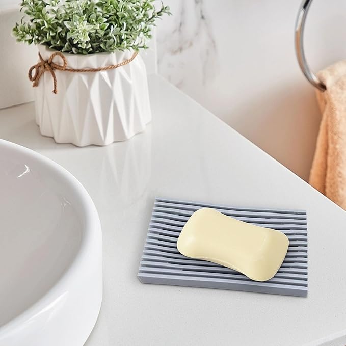 Aoheuo Modern Minimalist Soap Dish (2Pack),Drainage Silicone Soap Holder,5.5 Long by 3.15 Wide,0.55 inches high,Used for Kitchen,Bathroom,and Bar Sink(Incanus,Blue)