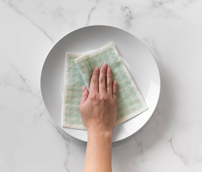 Martha Stewart Swedish Kitchen Absorbent Sponge Dish Cloths, Teal Gingham, 8 Count
