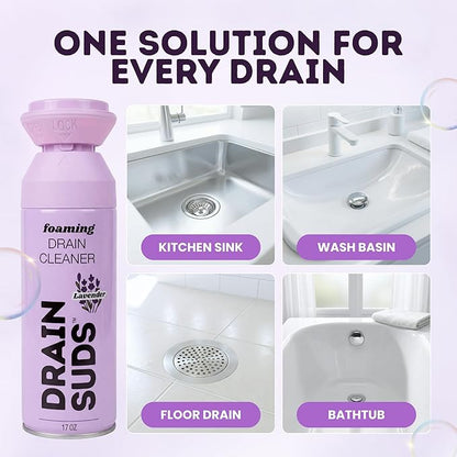 Foaming Drain Cleaner, Sink Cleaner and Deodorizer, Drain Clog Remover for Kitchen Sinks, Bathrooms, Shower Drains, Tubs, Washbasin, Clogged Pipe Opener, Lavender, 1 Pack