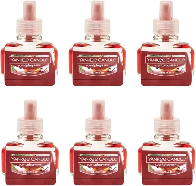 Yankee Candle ScentPlug Refill for Plug in Air Fresheners, Scented Oil Refills, Long Lasting Home Fragrance, Holiday Zest (Pack of 6)
