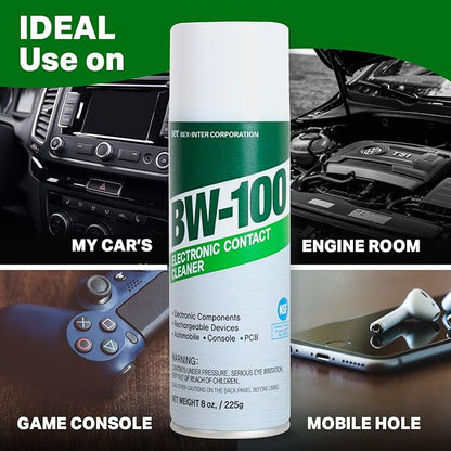 BW-100 Non-Flammable Electronic Contact Cleaner Aerosol Spray- Safely Cleans Joycons, Computers, PCB and More - Removes dust, Dirt and contaminants on Contacts - Quick Dry|8oz/225g |