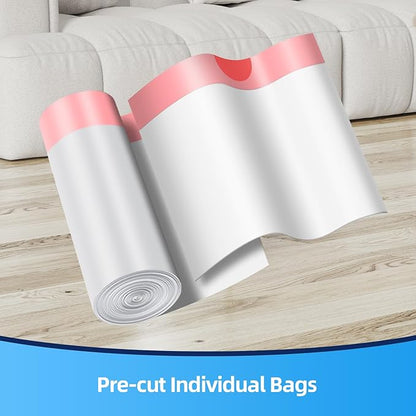 KUK 1.6 Gallon Drawstring Trash Bags - 60 Count White Small Garbage Bags, Unscented Strong Plastic Waste Basket Liners for Home/Office/Car, Fits 4.5-8 Liter Bins, 6 Rolls with Tear-Free Design