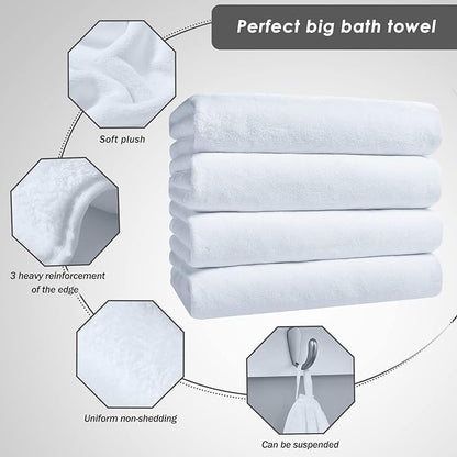 GraceAier Microfiber Bath Towels 4 Pack, 28x56 Inch Coral Velvet Quick Dry Towel Set, Highly Absorbent, Ultra Soft & Lint-Free for Bathroom, Gym, Travel and Swim- White