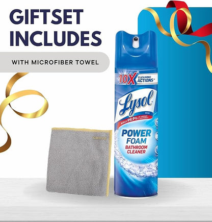 GROVE Power Foam Bathroom Cleaner Spray 24 oz Bundle with Microfiber Cloth - Powerful Foaming Bathroom Cleaner for Soap Scum and Limescale Removal - Leaves Surfaces Sparkling Clean - (4 Items)