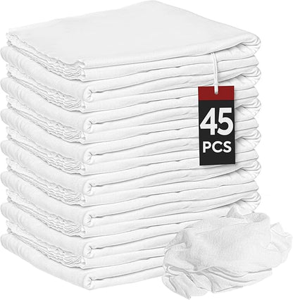 Nabob Wipers New Lint Free Cloth (45 Pack) - 100% Cotton Cleaning Rags Exact Cut - Premium White Rags for Cleaning House - White Rags for Dusting, Staining, Polishing, Painting 18"x18"
