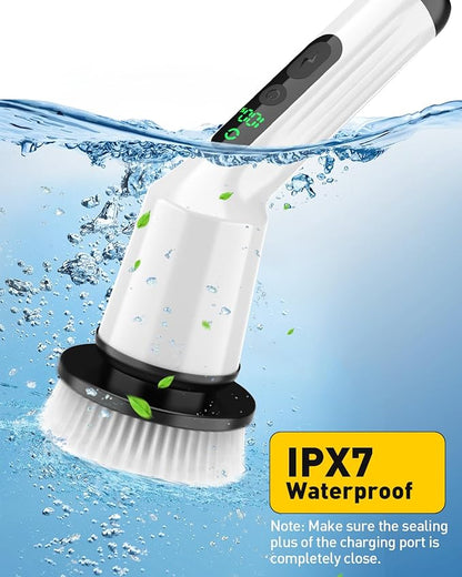 Shower Scrubber with Long Handle for Cleaning Bathroom, Electric Spin Scrubber Cleaning Brush with IPX7 Waterproof & 2Speed, 3Brush Heads, Bathroom Cleaning Supplies for Shower Tub Kitchen Tile Toilet