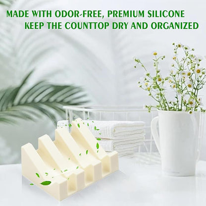 Soap Dish Holder for Shower with Suction Cup, Silicone Soap Holder & Saver Self-Draining Bar Soap Dish Keeps Soap Dry for Bathroom, Kitchen, Bathtub, Extends Soap Life (CreamWhite-2Pack)