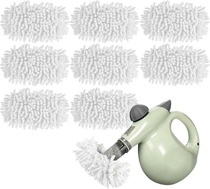 LOVECO 8 Pack Universal Steam Cleaner Accessories, Reusable Steam Shot Attachments, Steam Mop Pads, Handheld Steamer Washable Cloth - 8 Coral Cloths + Laundry Bag