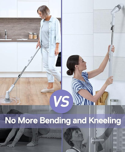 Electric Spin Scrubber, Power Shower Scrubber for Cleaning with 60mins Long Worktime, 44in Adjustable 3 Replaceable Brush Heads, Tile, Floor, Bathtub