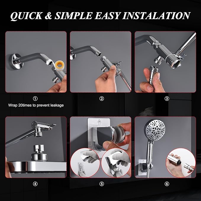 Handheld Shower Combo, 14 Inch Rainfall Shower Head and 8 Handheld Spray with Power Wash, Wide Square Shower Head for Full Body Coverage and Adjustable Extension Arm,Bath Upgrade CP,Chrome