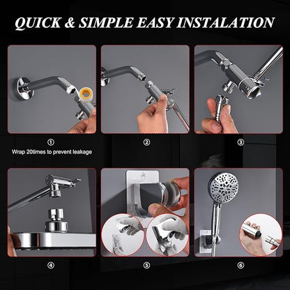 Handheld Shower Combo, 14 Inch Rainfall Shower Head and 8 Handheld Spray with Power Wash, Wide Square Shower Head for Full Body Coverage and Adjustable Extension Arm,Bath Upgrade CP,Chrome