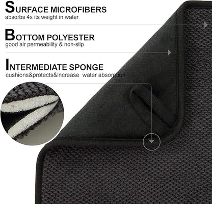 2 Pack Microfiber Dish Drying Mat for Kitchen Counter,Ultra Absorbent Dish Drainer Mat ,Dish Drying Pad , Dish Rack Mat 20×15 Inch (Black)