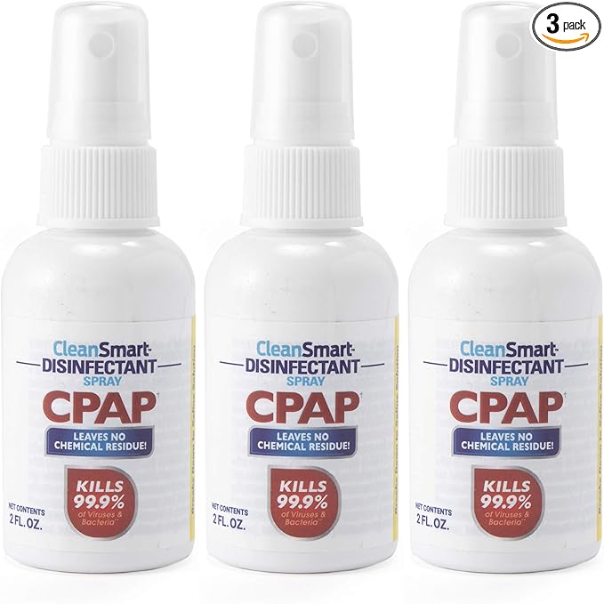 CleanSmart CPAP Disinfectant Spray To Go, Kills 99.9% of Bacteria and Viruses on CPAP Equipment, No Residue, 2 oz (Pack of 3)