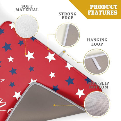 4th of July Patriotic Red Dish Drying Mat For Kitchen Counter Independence Memorial Day America Stars Microfiber Absorbent Drying Mats Reversible Kitchen Countertop Drainer Pad 18x24 Inch
