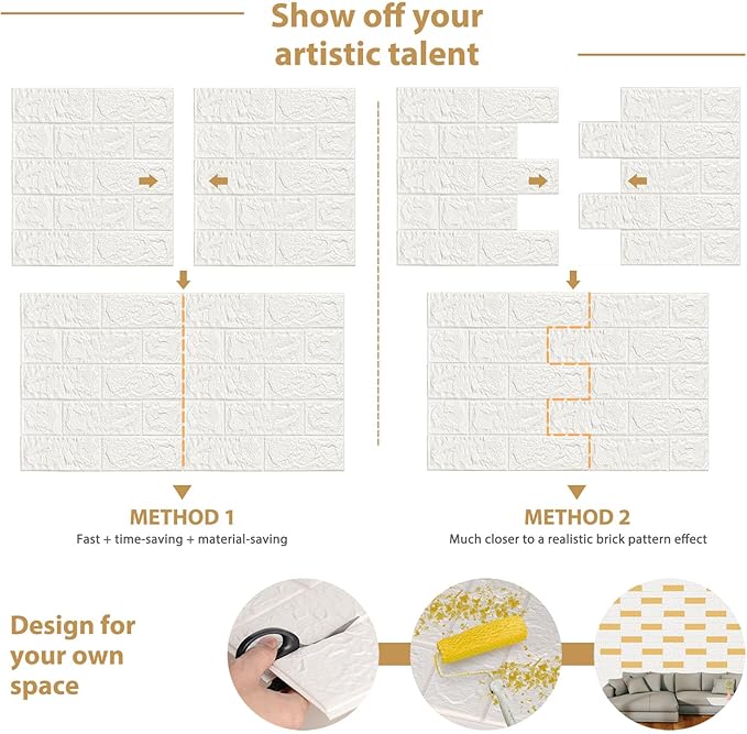JOLOV 20 PCS 3D Wall Panels Peel and Stick - PE Foam DIY Self Adhesive, Waterproof, Perfect for Interior Wall Decor in Bedroom & Living Room (20)