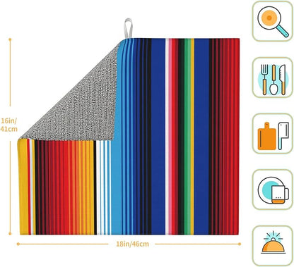Rainbow Colorful Stripe Kitchen Drying Mat Mexican Microfiber Dish Drainer Mat for Kitchen Counter Absorbent Reusable Washable 16x18 Inch