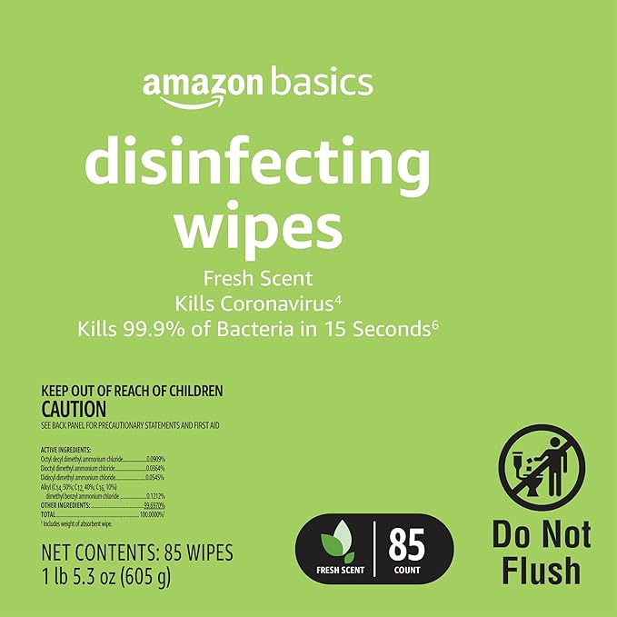 Amazon Basics Disinfecting Wipes, Lemon & Fresh Scent, Thick, Sanitizes/Cleans/Disinfects/Deodorizes, 340 Count (4 Packs of 85)