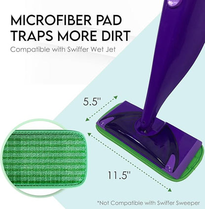 Turbo Mops Reusable Floor Mop Pads - Pack of 2, Machine Washable, 12-inch Microfiber Mop Refills - Compatible with Swiffer Wet Jet - Household Cleaning Tools