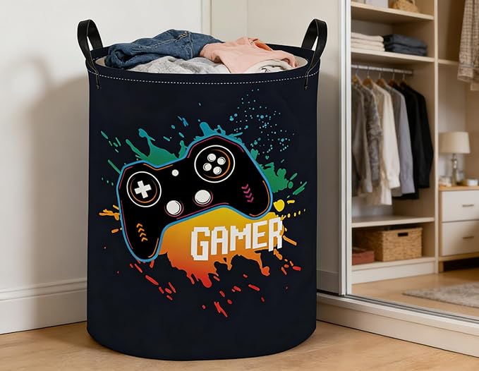 Kids Laundry Basket Game Hamper for Nursery Boys Hamper Cute Kids Storage Bin Room Decor for Home(Game)