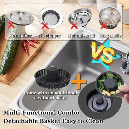 BAOLSLS 3 in 1 Kitchen Sink Stopper, Pop Up Kitchen Sink Drain Strainer, with an Extra Basket Strainer, Kitchen Sink Drain Stopper for US Standard 3-1/2 Inch, Brass Material Electroplate Black