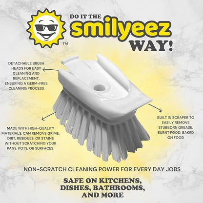 Smilyeez Soap Dispensing Dishwand (Grey) with Ergonomic Handle and 2 Interchangeable Brushes - Effortless Cleaning and Long-Lasting Durability - Kitchen and Dishwashing Essential