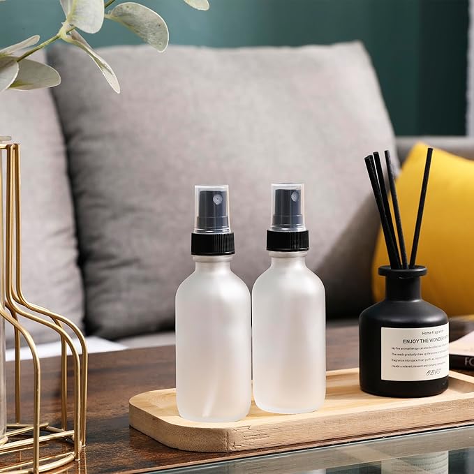 NOOEEISS Green Glass Small Spray Bottles 2 oz 48 Packs,Fine Mist Sprayer Pretty Finish,Refillable Containers mini spray bottles for Cleaning Solutions and Skin Care (Clear Frosted 48Pack)